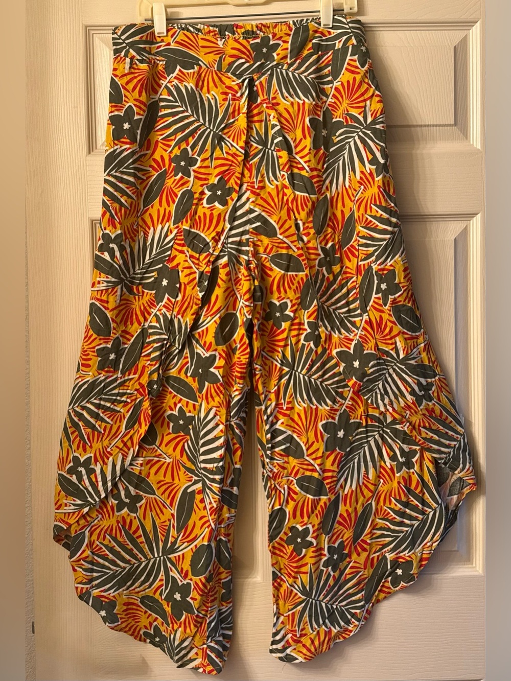 Bohemian Hippie Tropical Floral Split Leg Overlay Wrap Palazzo Fairycore XL
